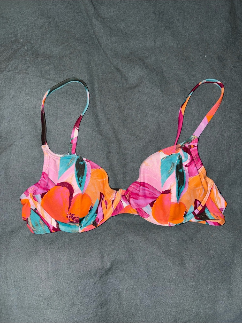 Zaful Floral Underwire Bikini Top - Pink, Orange & Teal